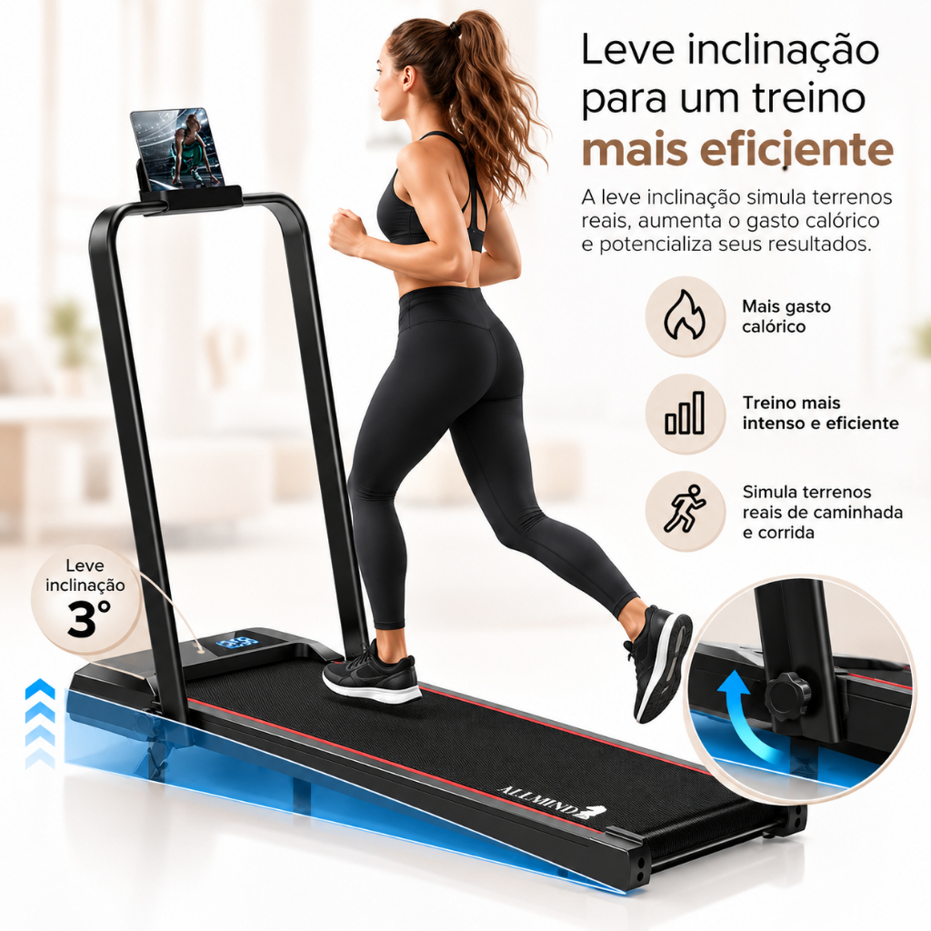 Esteira Elétrica Ergométrica Dobrável Allmind com Caneleira 6kg Peso Academia Fitness Treino Fit — imagem 2 de 2