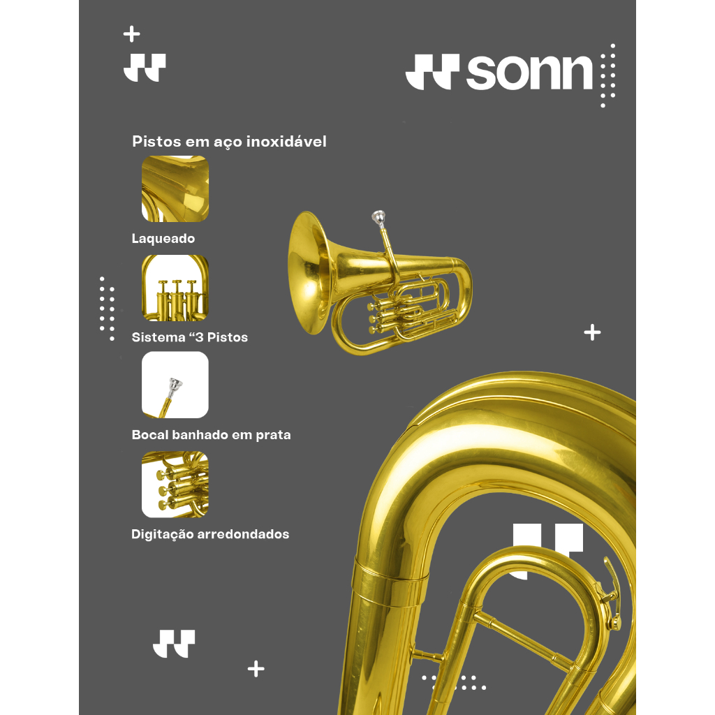 Bombardino Euphonium SONN Bb 3 Pistos Laqueado Com Case Térmico Rodinhas Bocal E Acessórios Banda Igreja — imagem 2 de 2