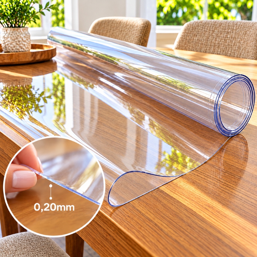 Plástico PVC Cristal Transparente 0,20mm (MÉDIO) Protetor de Mesa 2, 4, 6, 8 e 10 Lugares