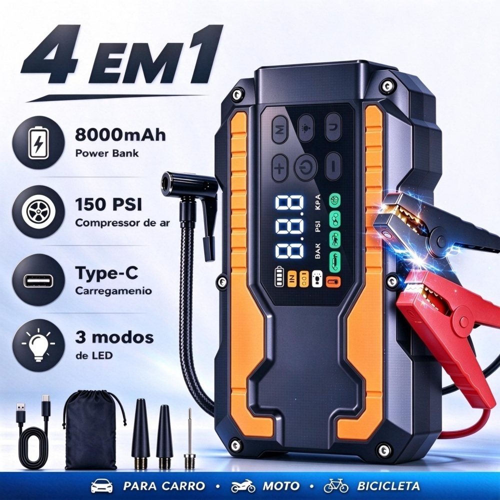 Auxiliar Partida Bateria Compressor Ar Emergência Portátil,20000mAh Auxiliar De Partida Bateria Veicular Com Power Bank