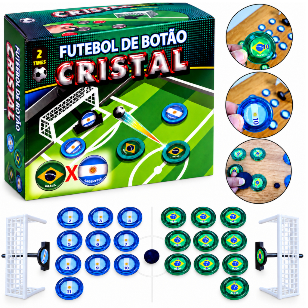 Jogo Futebol De Botão Cristal Gulliver Seleções Brasil X Argentina Clássico Tradição Coleção E Diversão Alta Qualidade