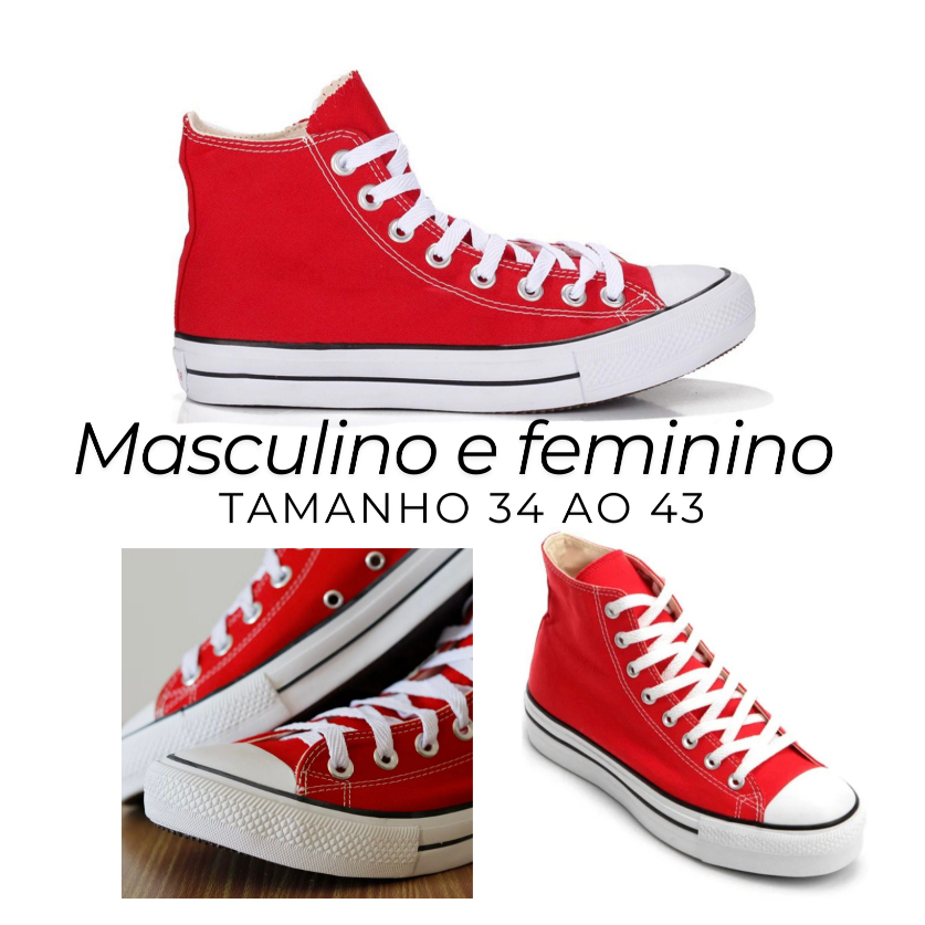 Tênis feminino e masculino cano alto e cano baixo vermelho+ Allstyn