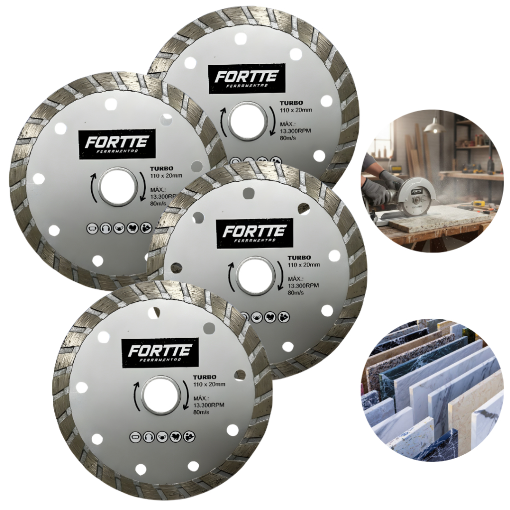 Kit 4 Disco Diamantado Concreto Telha Marmore 110 X 20mm Para Makita Serra Mármore Turbo Corte Tijolo Cortar Alvenaria