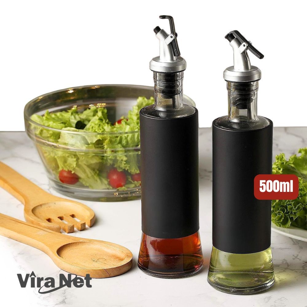 Kit 2 Galheteiros Vidro Premium Preto – Azeite e Vinagre com Bico Dosador - 300/500 ml em Oferta na Shopee