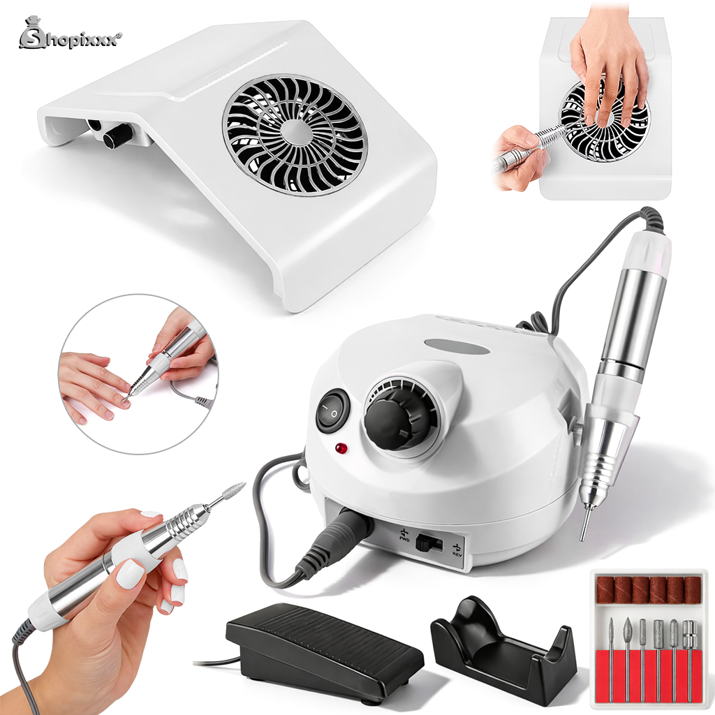 Kit Lixa Lixadeira De Unha Motor Porquinho + Coletor Sugador Aspirador De Pó Unhas Gel Acrigel Porcelana Manicure