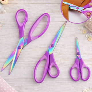 Kit 3 Tesouras Titânio Costura Corte Artesanato Papelaria Manuais Tecido Papel Feltro Colorida em Oferta na Shopee