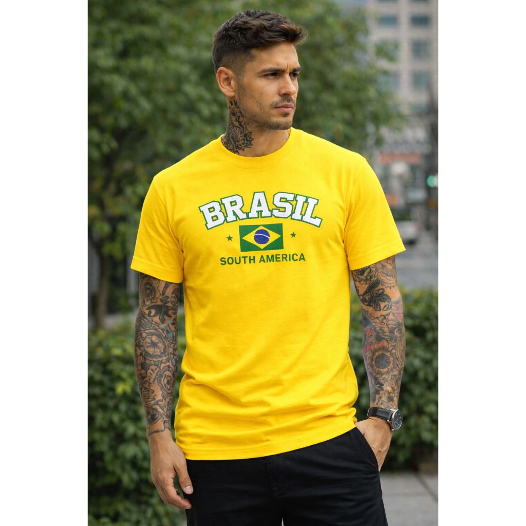Camiseta do Brasil copa Masculina 100% Algodão Estampada T-Shirt Unissex