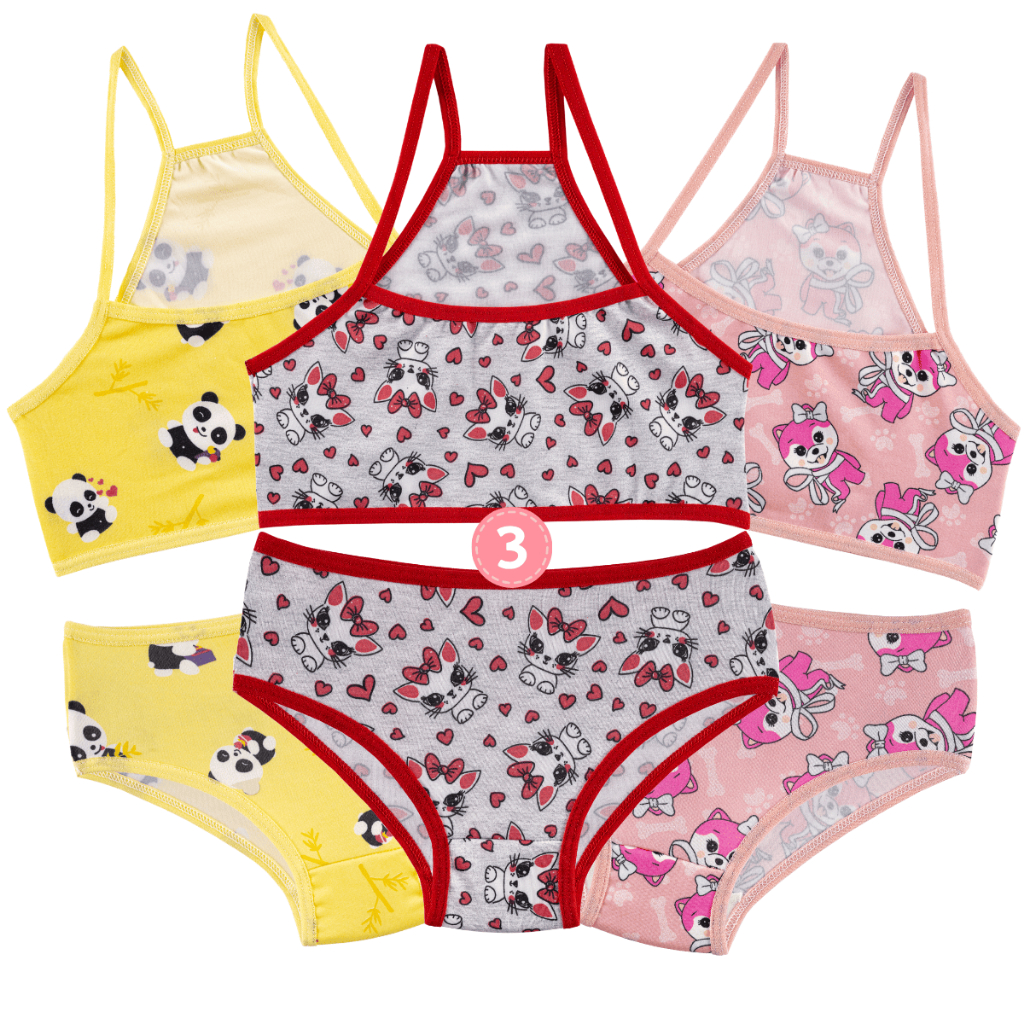 Kit 3 Conjunto Infantil Menina Moça Nadador Estampado Top e Calcinha Microfibra Forro de Algodão em Oferta na Shopee