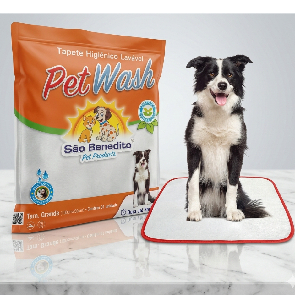 Tapete Higiênico Lavável Reutilizável Super Absorção para Cães Pet Wash - Grande (100x90cm)
