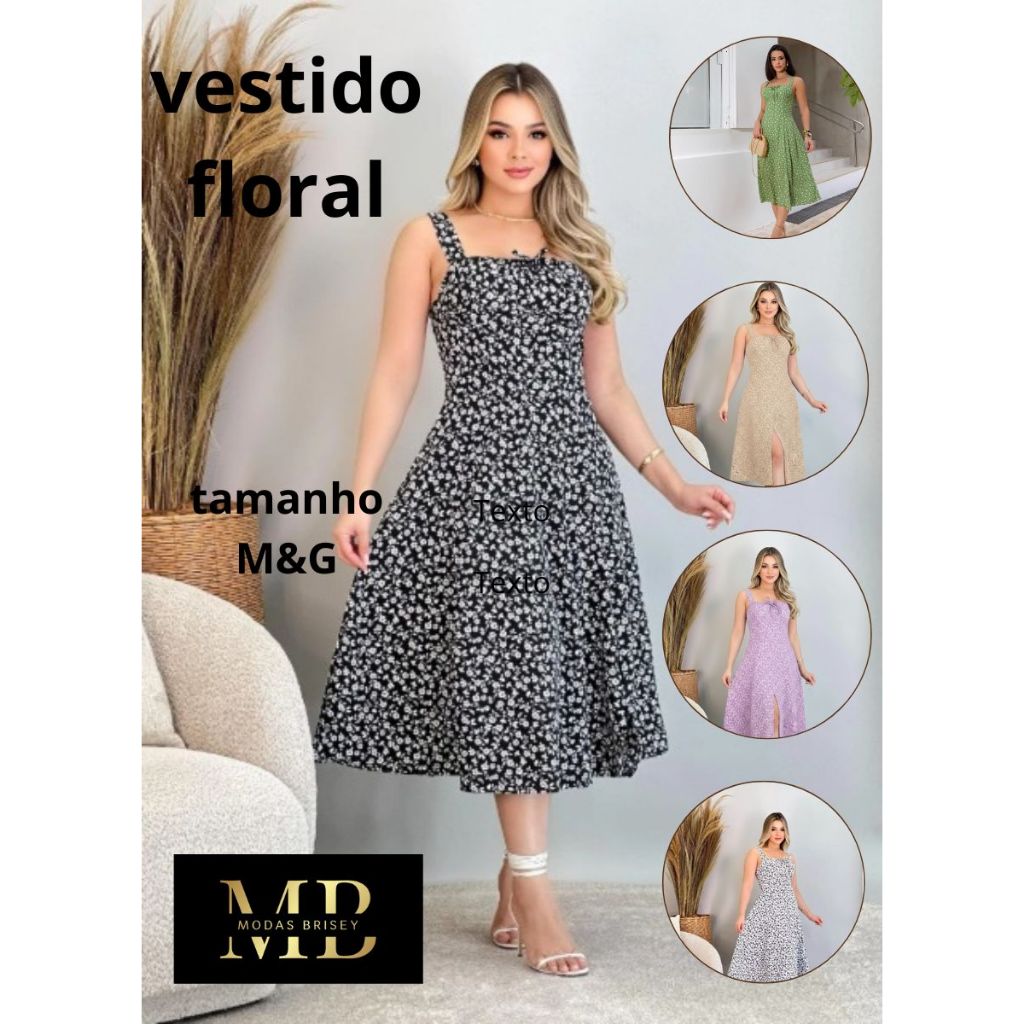 Vestido Feminino Mídi Romântico Estampa Floral | Fenda lateral Laço no Busto em Oferta na Shopee