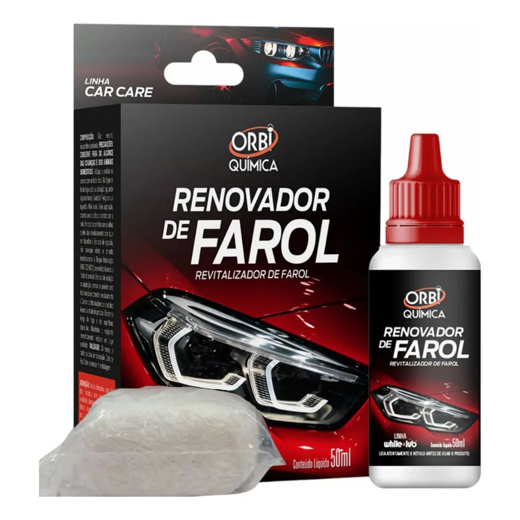 Renovador de Farol Restaurador Revitilizador Tira Amarelado Aspecto Fosco e Riscos Orbi remove amarelo 50ml + Estopa em Oferta na Shopee