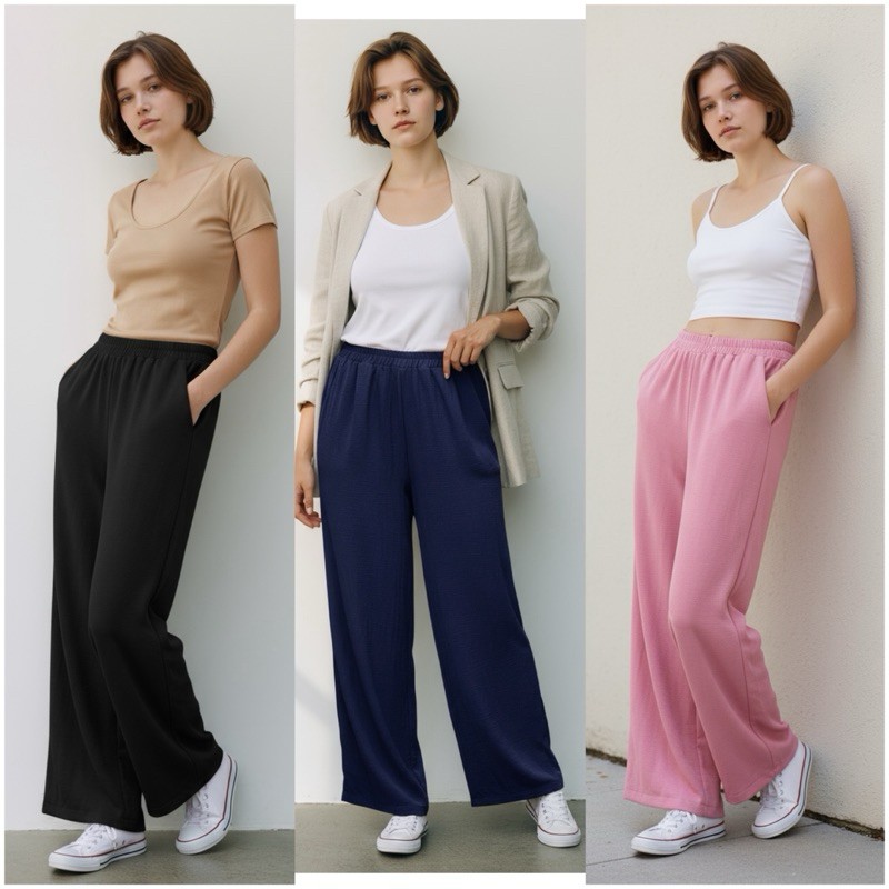 Calça Pantalona Feminina Tecido Confortável e Leve Estilo Casual em Oferta na Shopee