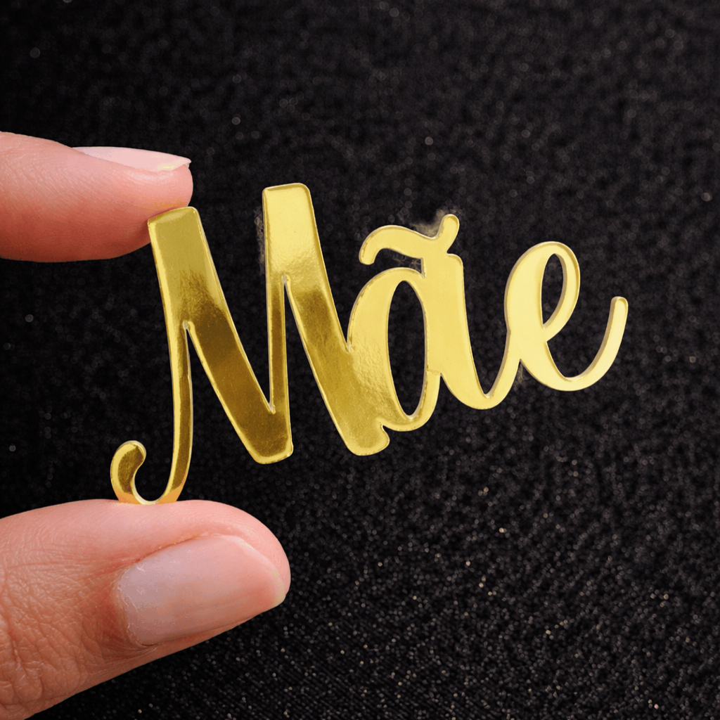Kit com 10 apliques para Lembrancinha e Topo de Bolo dia das Mães / Papel Lamicote dourado ou prata