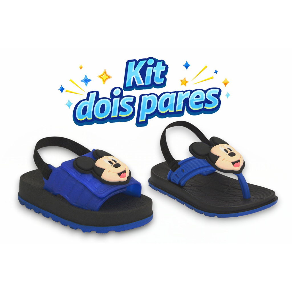Kit 2 pares chinelo e sandália infantil menino masculina mickey 3D elástico macia lançamento