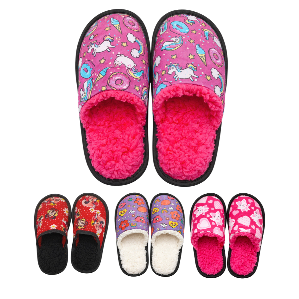 Pantufa Infantil Feminina Peluciada Chinelo de Inverno - Unicórnio Gatinha Flor Coração quentinha confortável