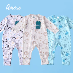 Kit 3 Macacões Bebê Amore Vira Pé Zíper Mais Vendidos Menino 100% Algodão
