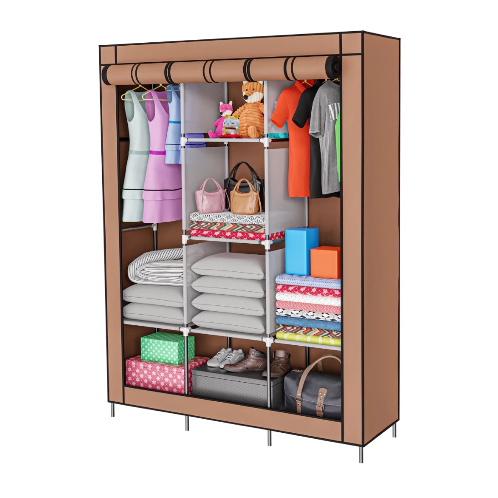 Guarda Roupa Dobrável Organizador De Roupas Portátil Multiuso Armário Organizador 3 Divisórias - Marrom