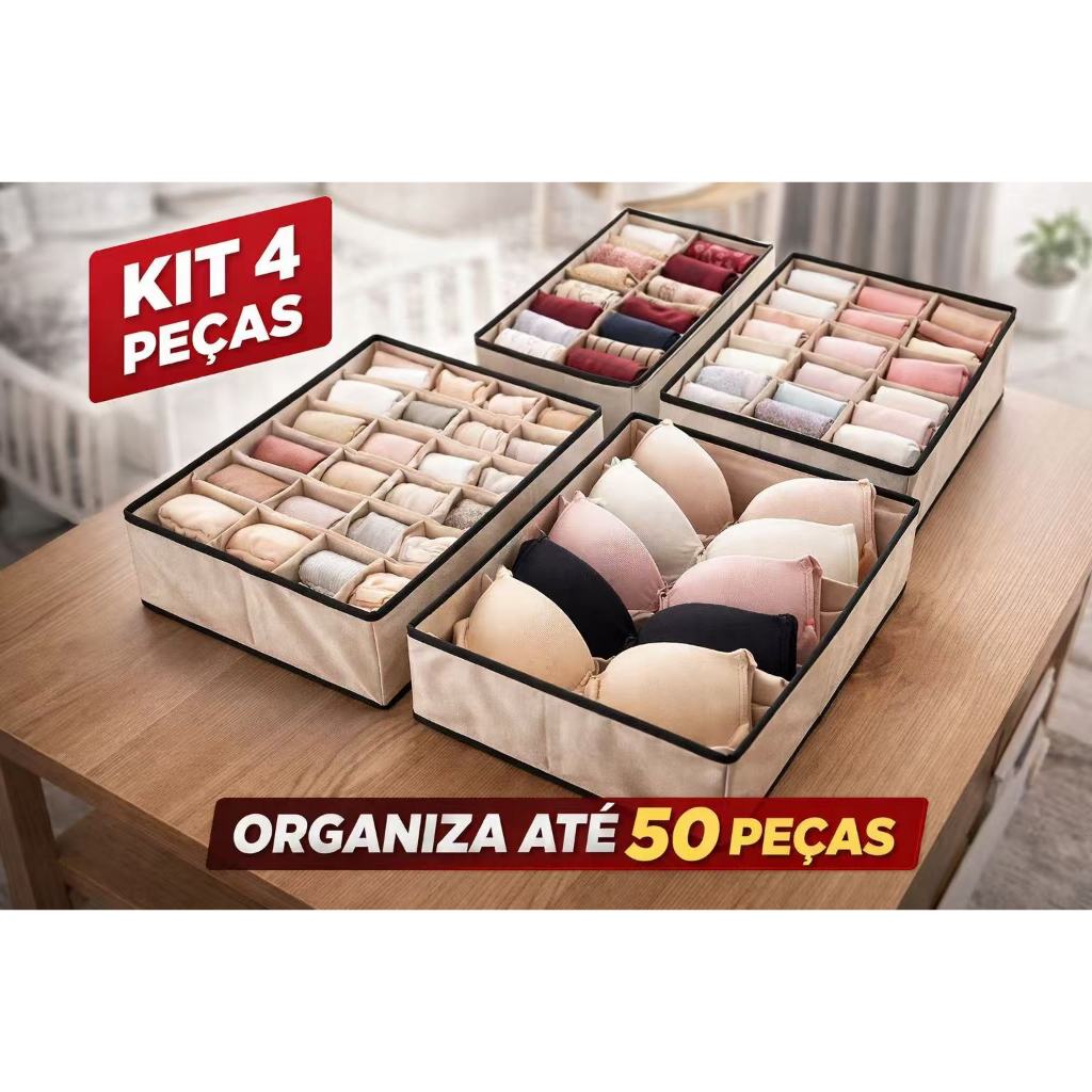 Kit 4 Organizadores de Gaveta para Calcinhas Meias e Sutiãs Dobrável em Oferta na Shopee