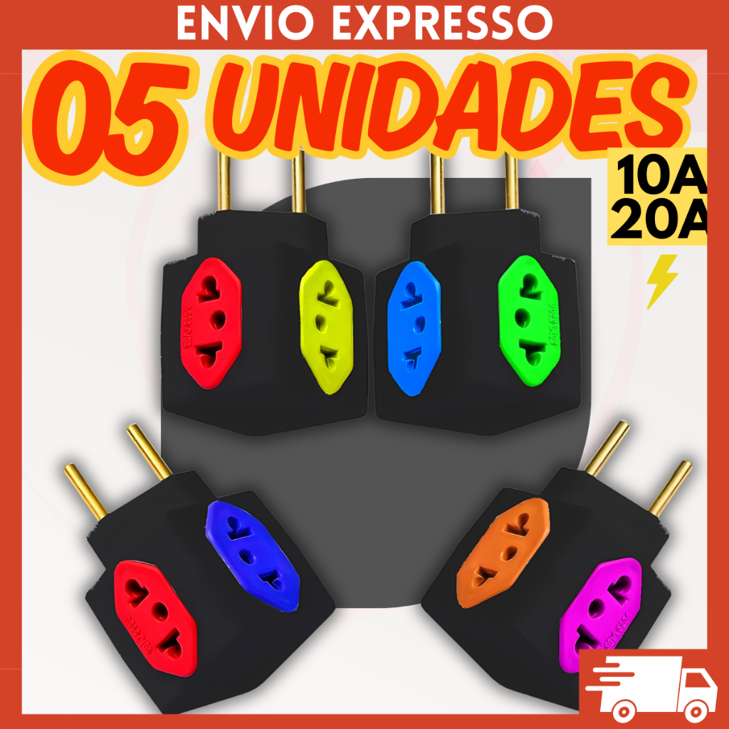 Adaptador de Tomada Benjamim Cubo 4 Tomadas Pino Maciço Resistente 10A/20A em Oferta na Shopee