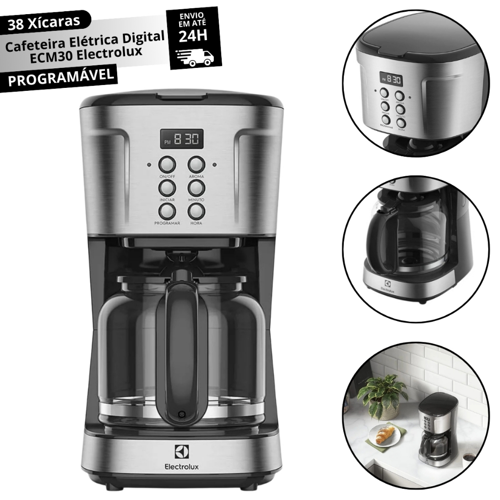 Cafeteira Elétrica Electrolux Digital 38 Xícaras Experience Programável com Timer Cor Inox (ecm30) - Miniatura 3
