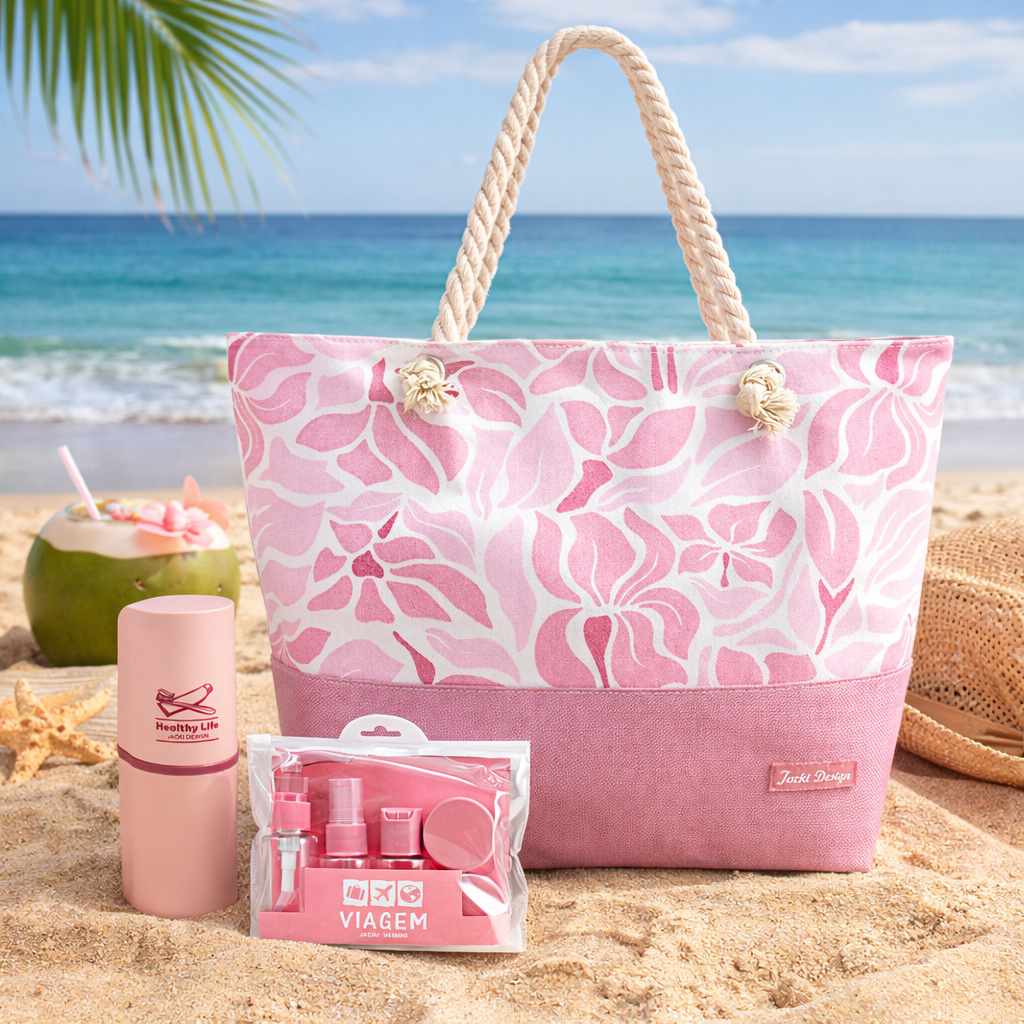 Kit Bolsa de Praia, Porta Escova de Dente, Frascos de Viagem 7pcs  - Jacki Design em Oferta na Shopee