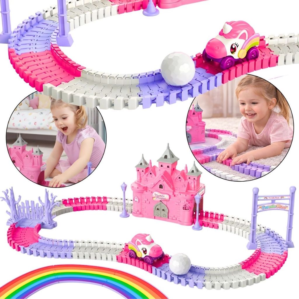 Pista de Carrinho Unicórnio Encantado 129 pçs Menina Brinquedo Infantil Bebê