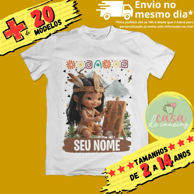 Camiseta Infantil Unissex Índio Personalizada com Nome (opcional) Dia do Índio