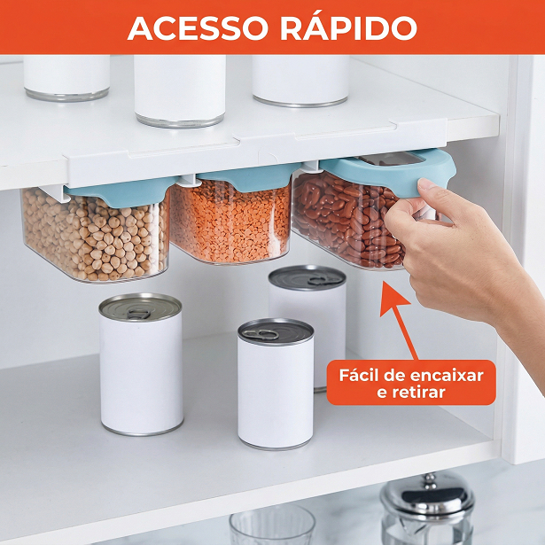 Kit 3 Potes Herméticos 900ml com Suporte Organizador para Mantimentos Transparente Tampa Verde
