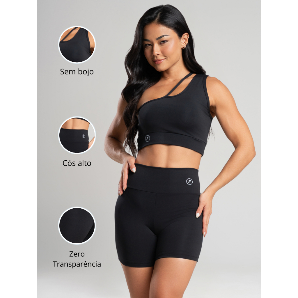Conjunto Fitness Glamour academia short e top suplex zero transparencia feminina