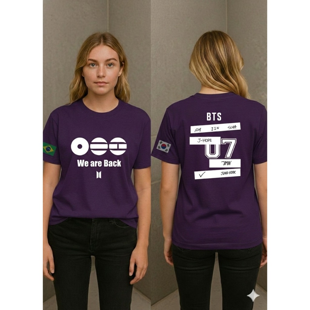 camiseta bts novo albúm We are back banda k-pop army camiseta roxa