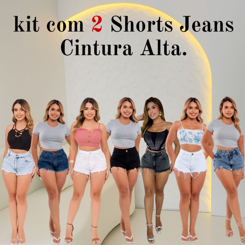 Kit 2 Shorts Jeans Feminino Detonado Cintura Alta Cóis Alto em Oferta na Shopee