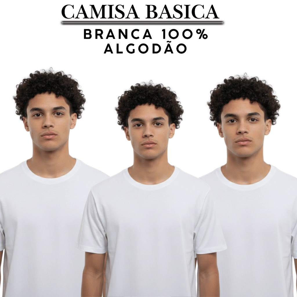 Camisa Basica Branca 100% Algodão Unissex Promoção