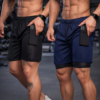 Kit 2 Shorts Dry Masculino 2 em 1 Duplo P ao G3 Plus Size Treino, Academia e Corrida