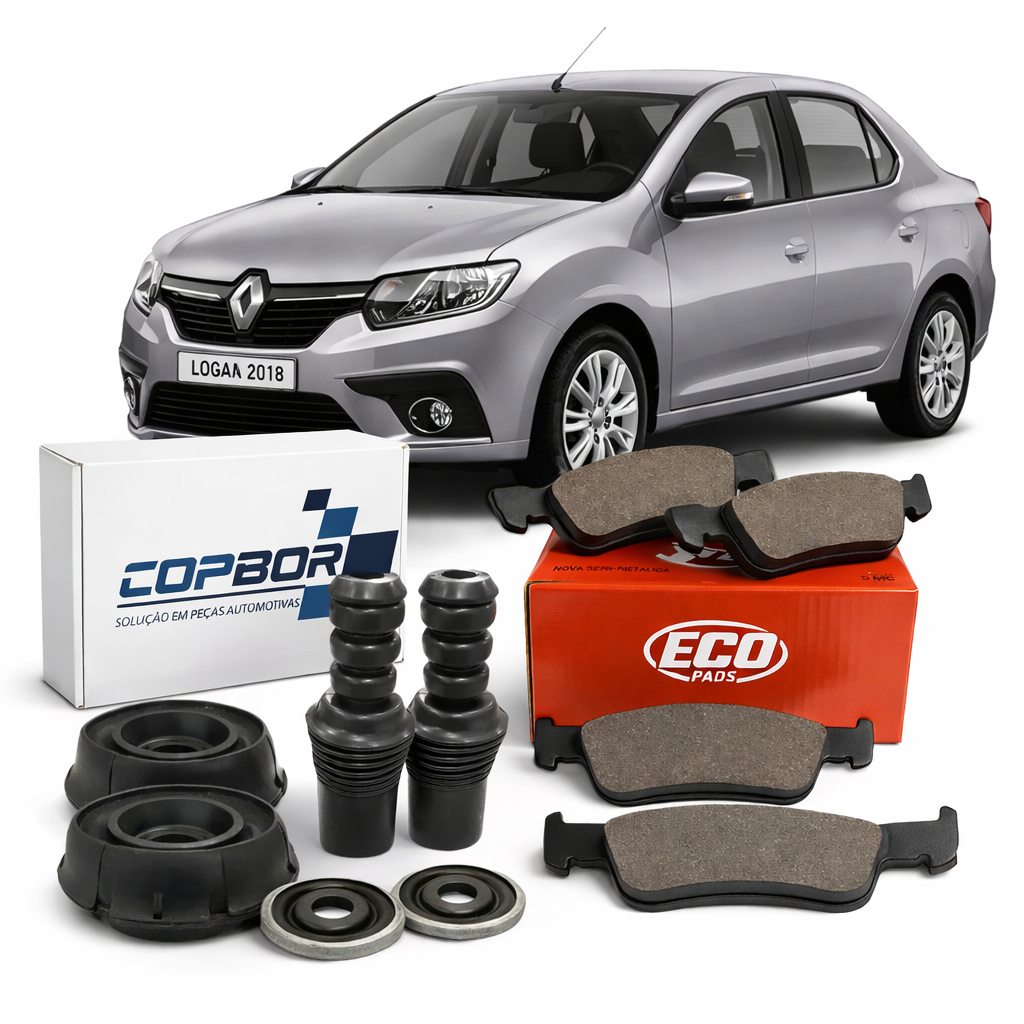 Kit de batente do amortecedor + Pastilha de freio dianteira Renault Logan 2014 à 2024