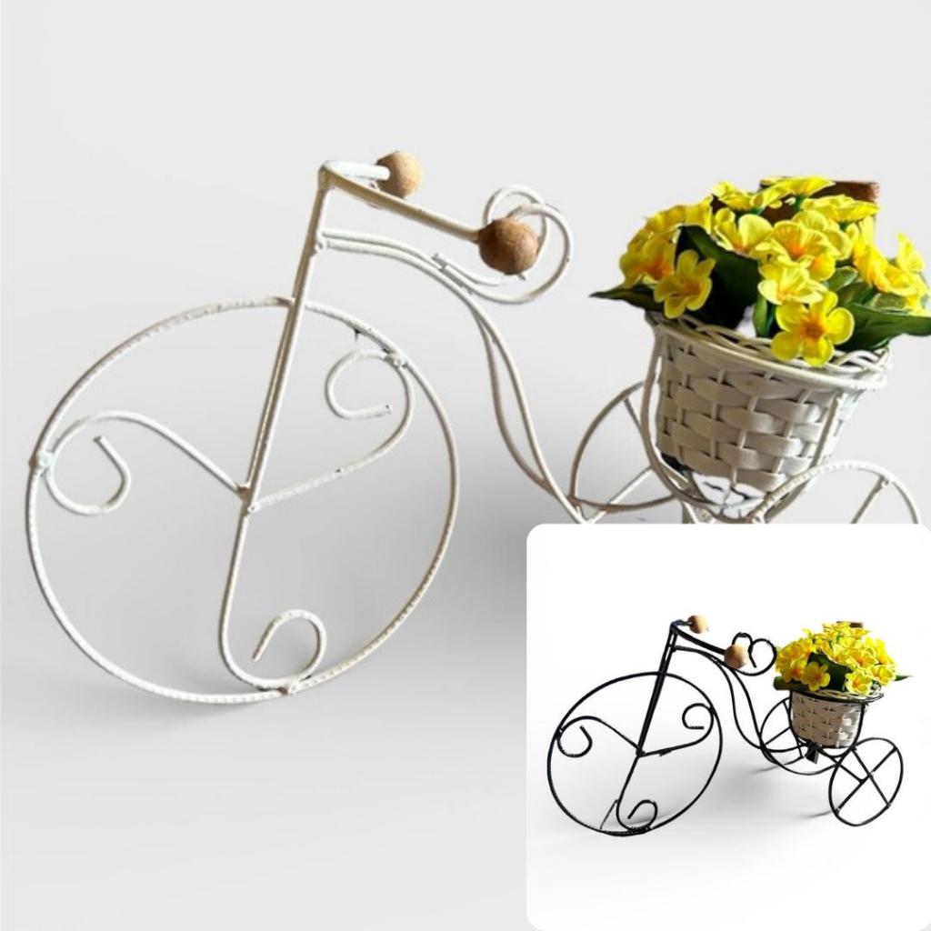 Floreira Cesto Vasos Flor Bicicleta Suporte Organizador Mesa Suporte Plantas E Flores Bicicleta Preta e Branca