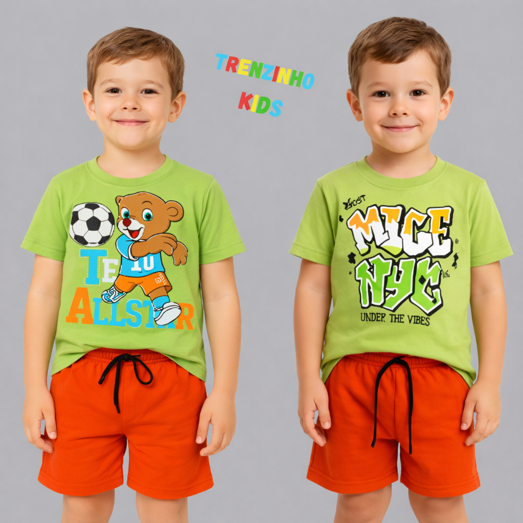 Kit 3 Conjuntos Infantil Masculino Camisa + Bermuda Roupa Juvenil 10 a 14 Anos 6 Peças