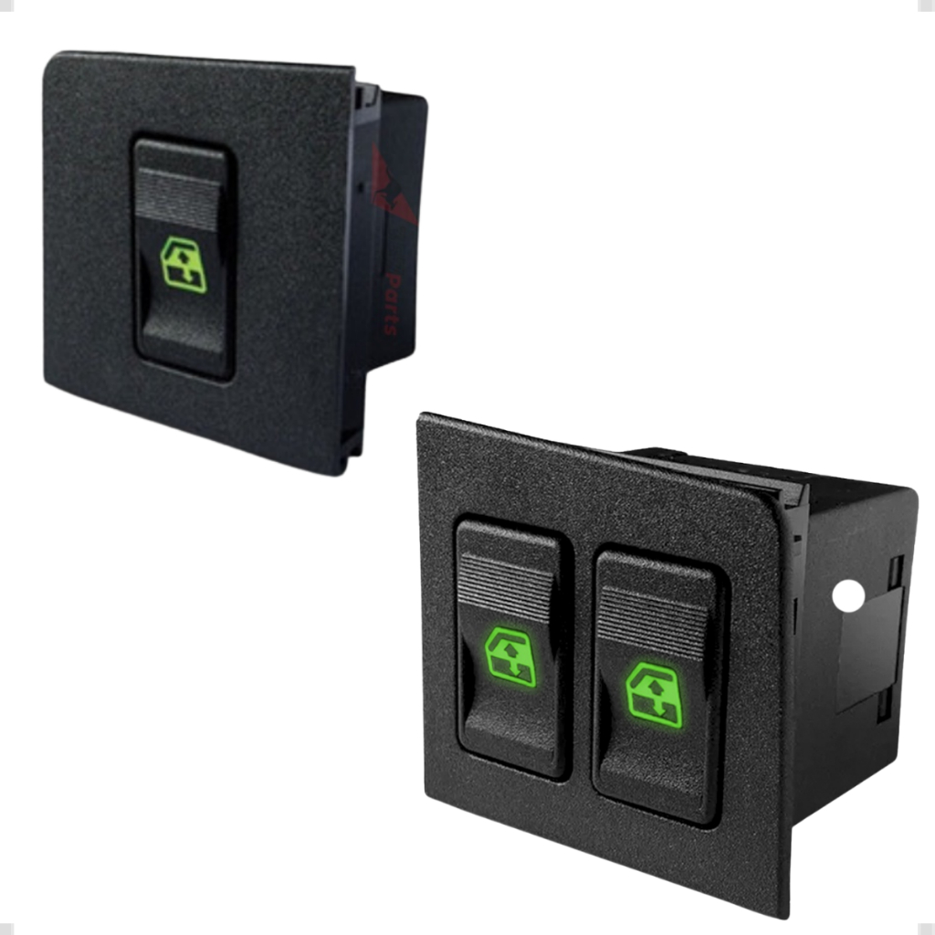 Botão Vidro Elétrico Uno Antigo 1984 a 2001 Duplo e Simples LED Verde Moldura Preta