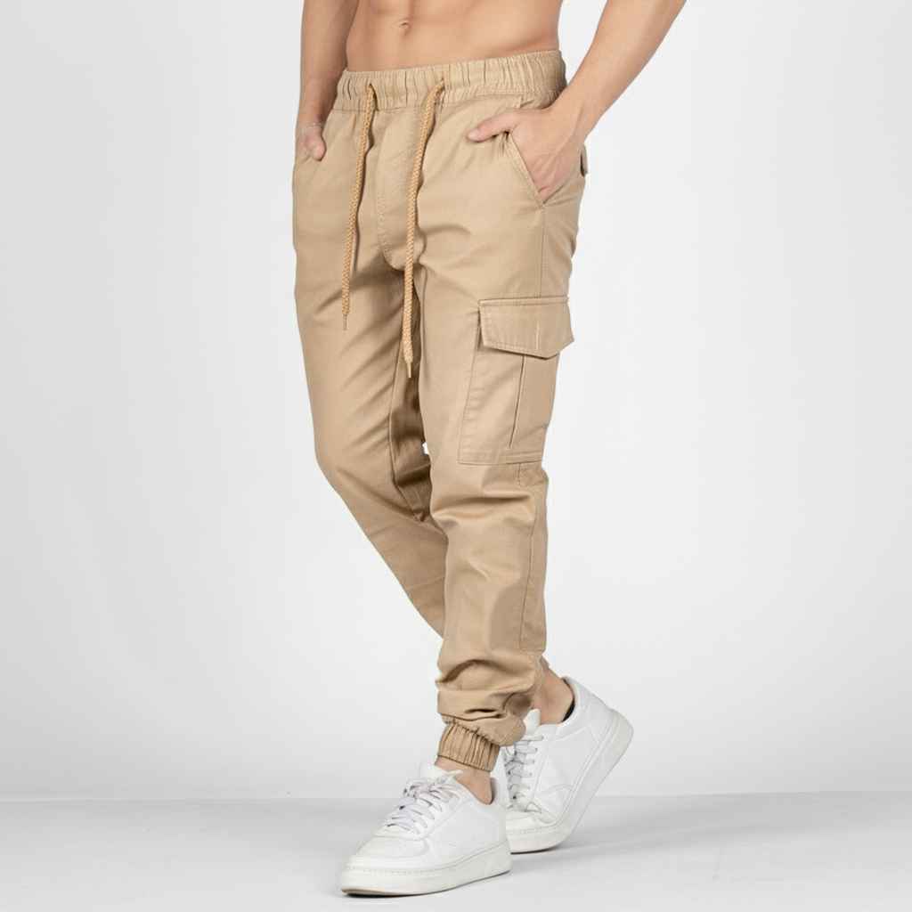 Calça Cargo Bolso Lateral Jogger Masculino Com Punho Sarja Jeans Premium