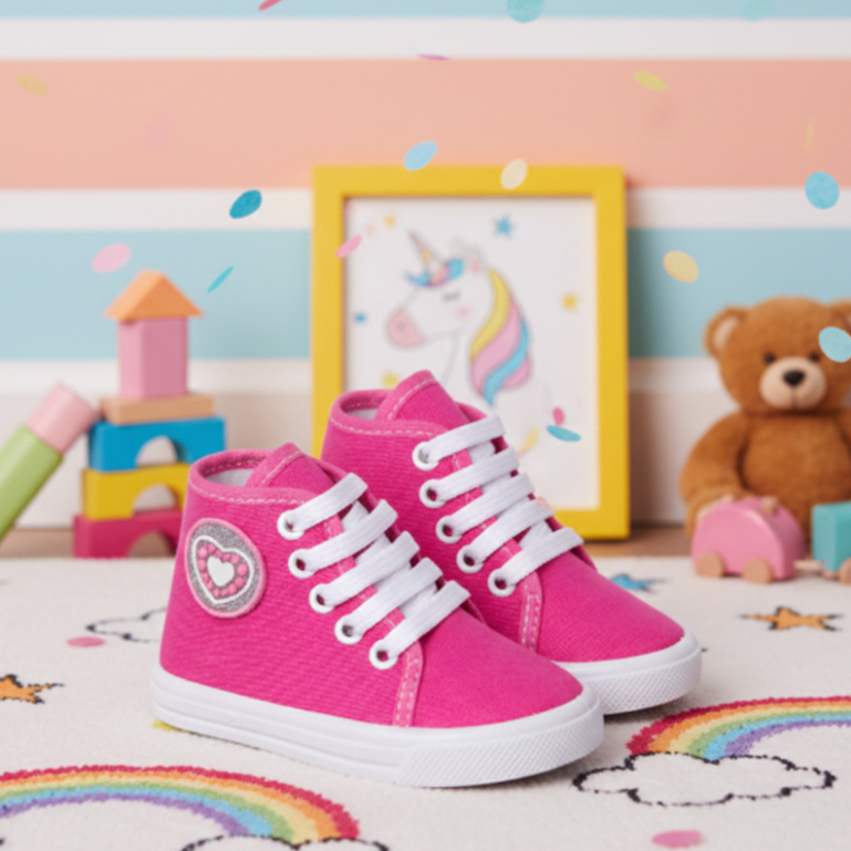 Tênis Infantil Meninas Cano Alto Coração Delicado  Ajustável Confortável Dia Dia Promoção