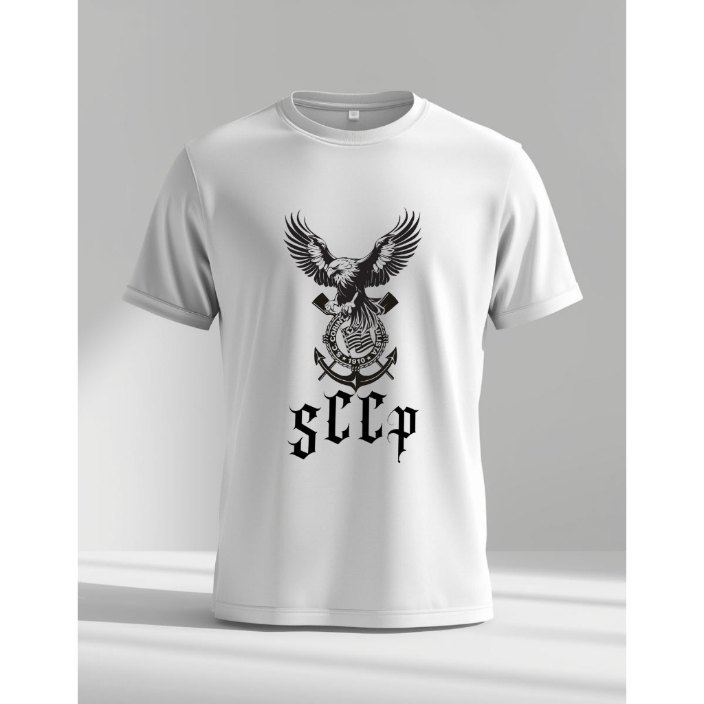 Camiseta Corinthians Estampada SCCP Escudo e Gavião Algodão 30.1 Premium