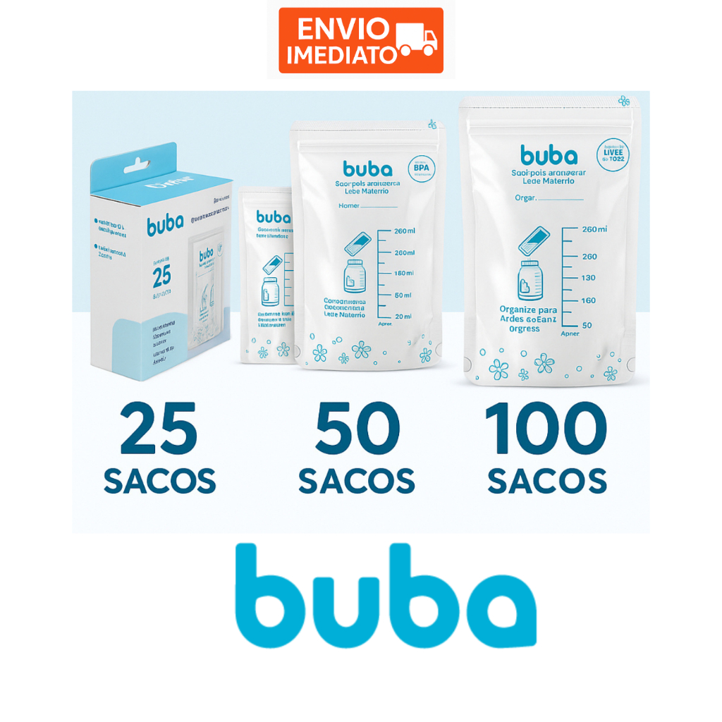 Kit Saco para Armazenar Leite Materno Buba 100 50 25 Unidades Saquinho de 200ml Buba Guardar leite