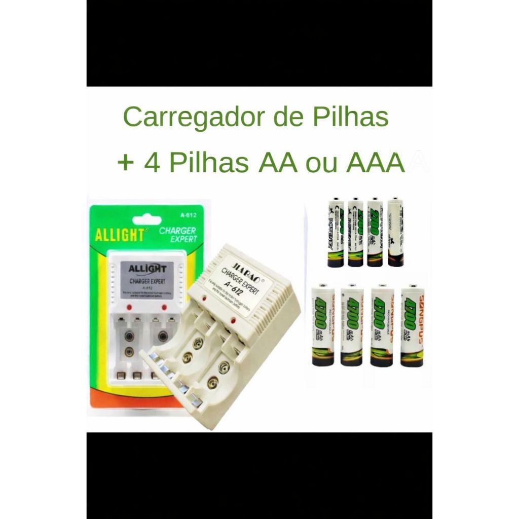 Carregador de pilhas e  pilhas recarregáveis AA/AAA Bateria Universal 9V em Oferta na Shopee