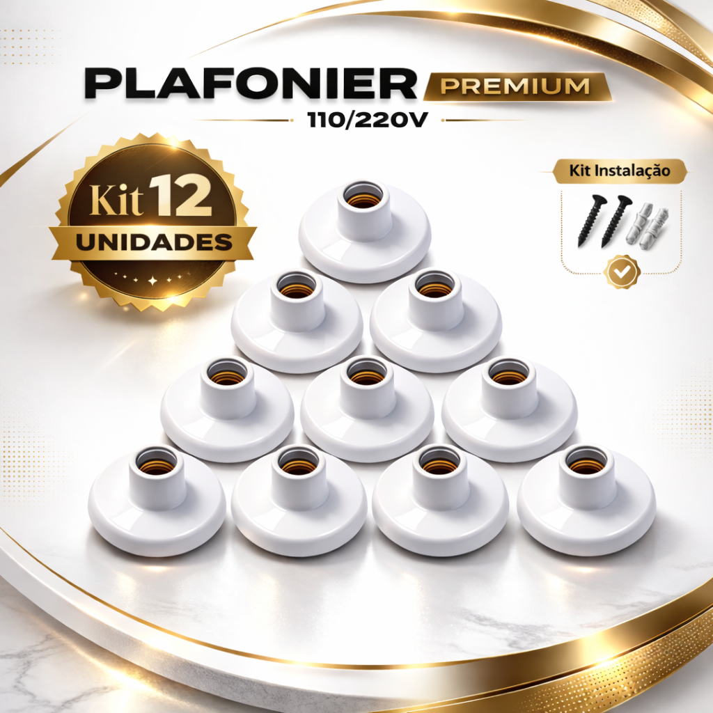 Plafon Luminaria Plafonier Para Lâmpada Led Bocal Redondo de Teto Kit 12 e 6 Unidades - Soquete E27