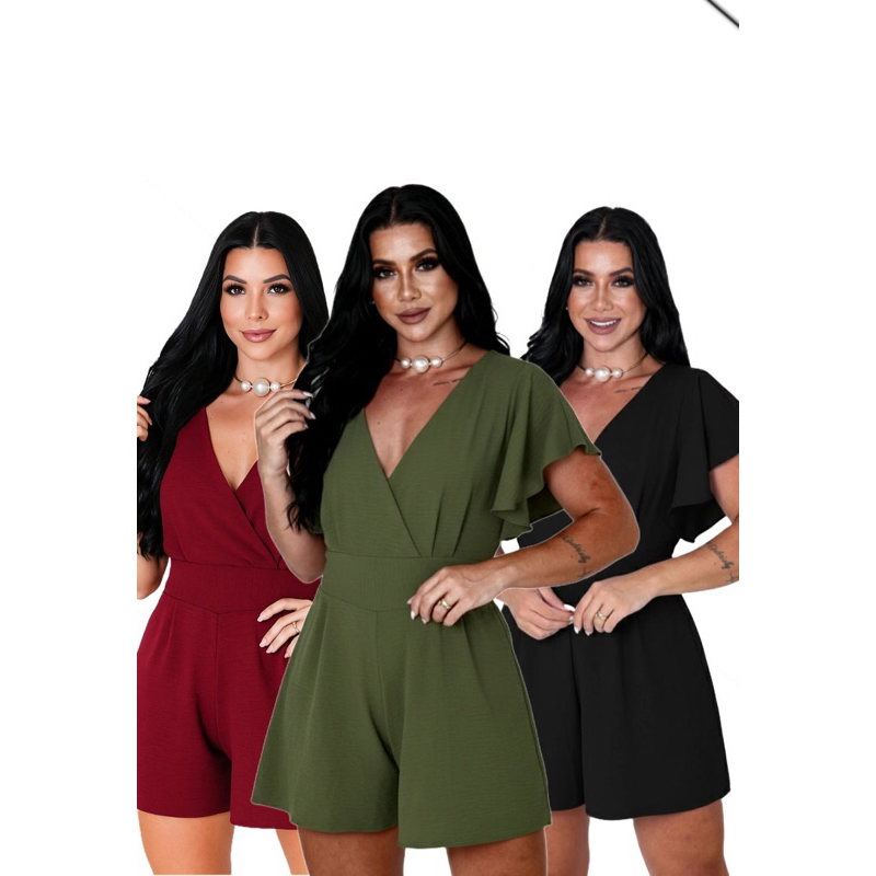 Zeyna Macaquinho Sol Roupa Feminina Manguinha Macaquinho com Forro em Oferta na Shopee