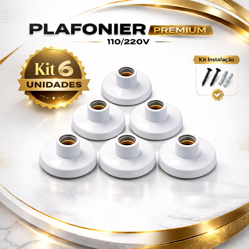 Plafon Luminária Plafonier Redondo Para Lâmpada Bocal E27 Bivolt 110/220V - Teto Acabamento Parede