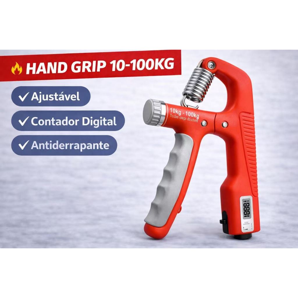 Hand Grip Ajustável 10-100kg Contador Digital Exercitador de Mão Antiderrapante Fitness
