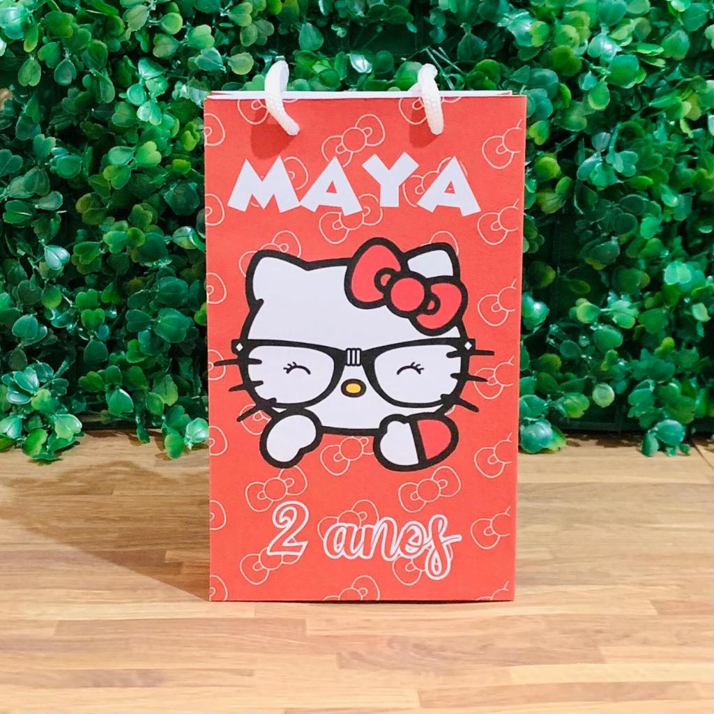 Sacolinha Personalizada Hello Kitty vermelha menina Infantil -Festa Lembrancinhas Mimos Aniversário – Todos os temas