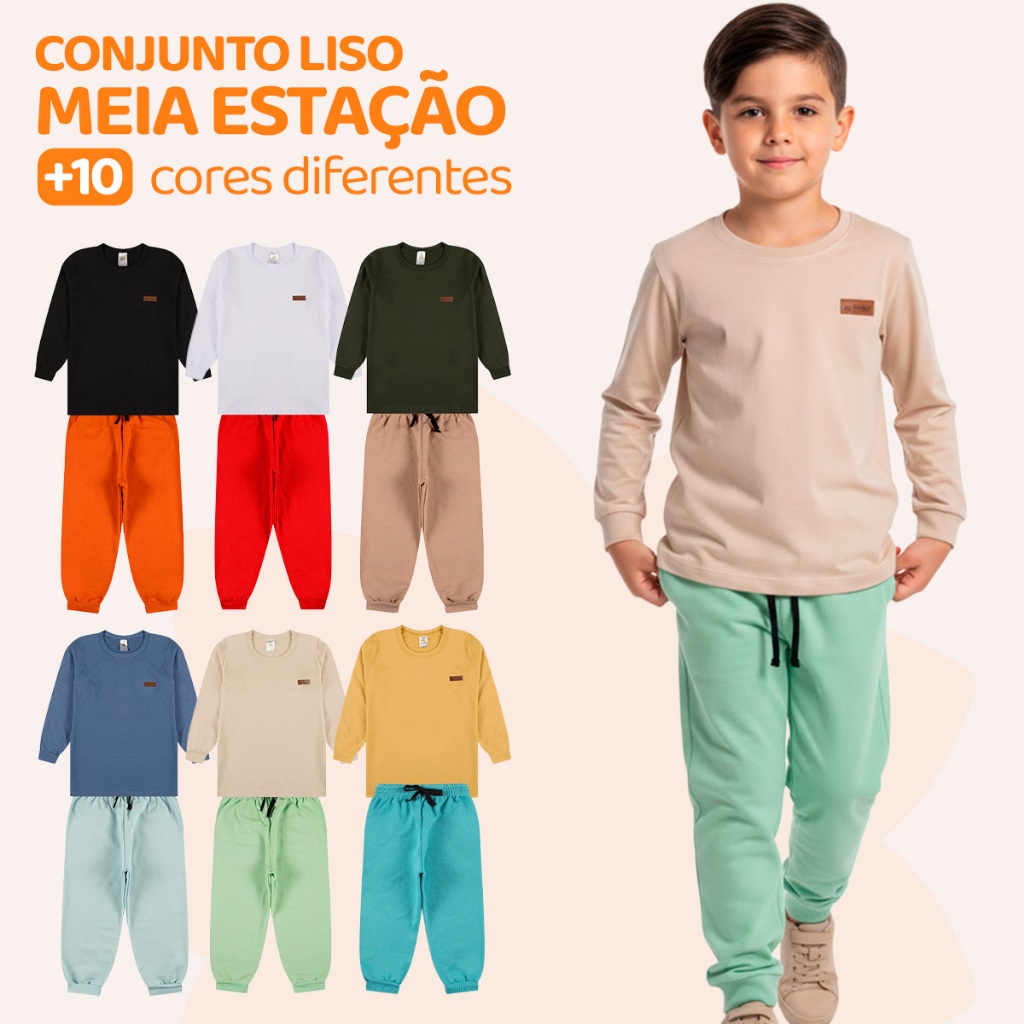 Kit 4 Peças Conjunto Camiseta Manga longa e Calça Moletom Menino Infantil Conjunto Meia Estação Infantil Masculino em Oferta na Shopee