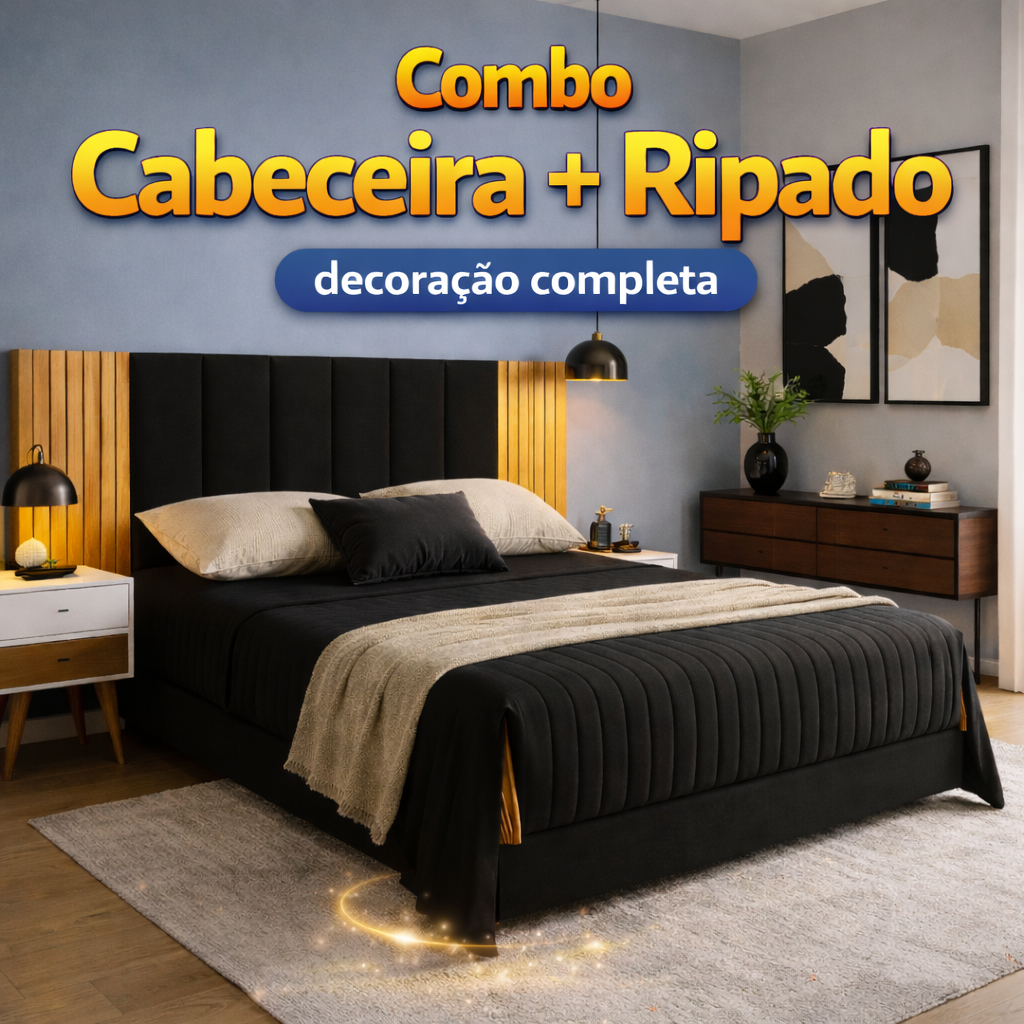 Combo Decorativo Peças Cabeceira e Painel Ripado MDF Para Cama Casal King Queen e Infantil Decoração