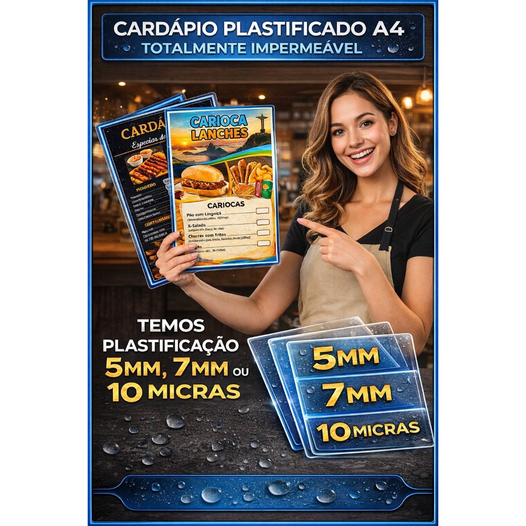 Cardápio Plastificado Premium – Alta Durabilidade e Brilho Impressão Laser 250gr. a4